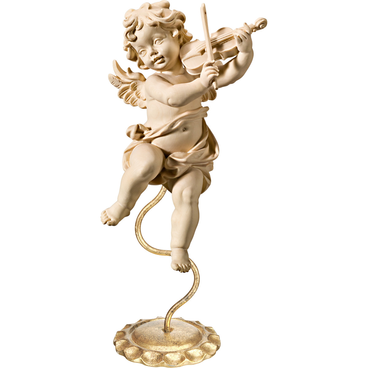 Ángel Bergland con violín en pedestal